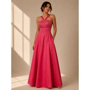 Vintage Y2K Cache Prom Gown Women 2 Pink Beaded Lace Up Formal Dress Fairycore